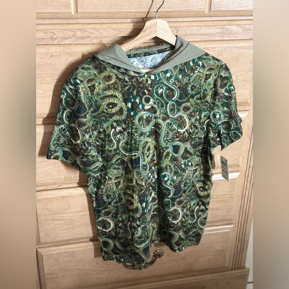INC International | Green Tea Leaf Camouflage Pattern Play Hoodie T-Shirt | Sz:S - Picture 3 of 14